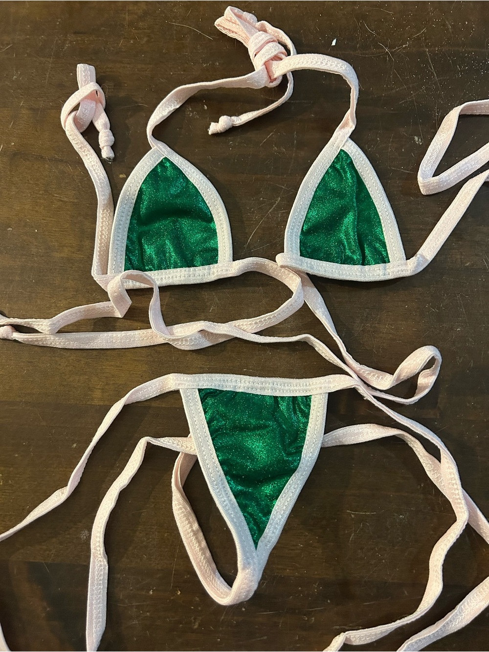 NWOT Sexy Skimpy Handmade Micro Triangle Top Tie Side Y-String Bottom Bikini Set